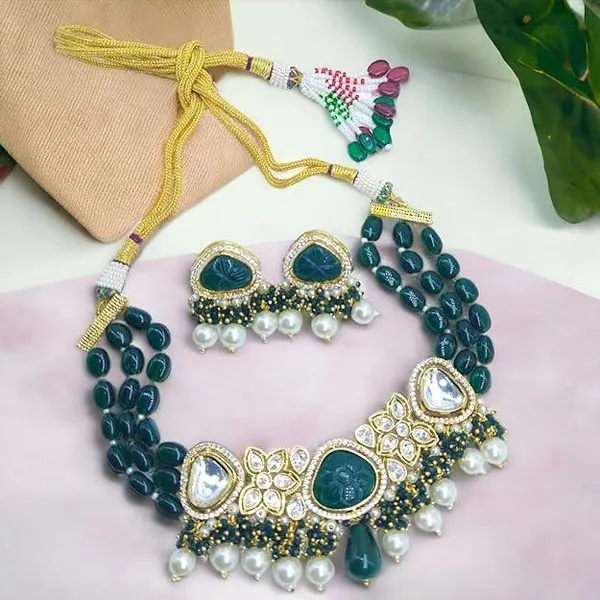 Gold-Plated_Beaded_Necklace_Earrings_Set_(Copy)_For_Women_&_Girls
