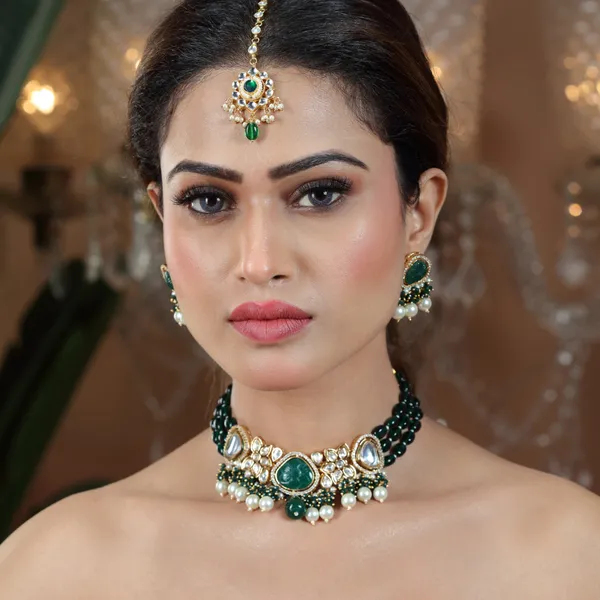 Gold-Plated_Beaded_Necklace_Earrings_Set_(Copy)_For_Women_&_Girls