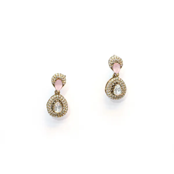 Gold-Plated_Blush_Pink_&_Zirconia_Teardrop_Necklace_Set_For_Women_&_Girls