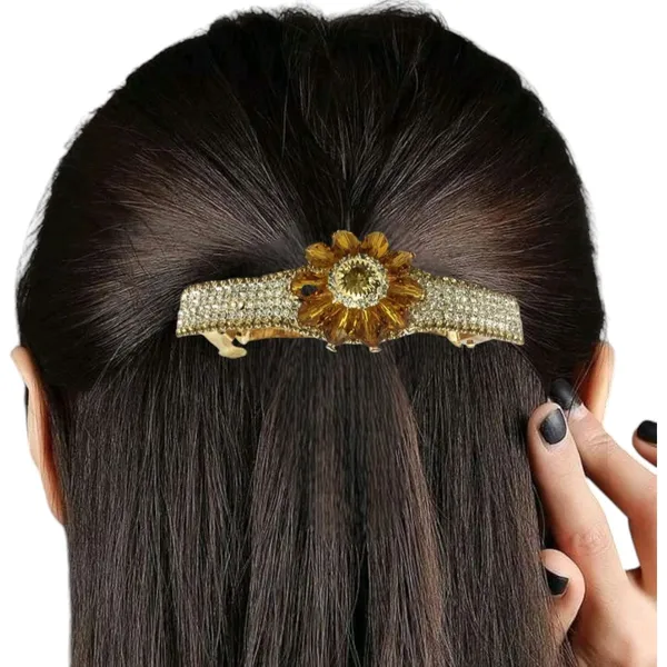 Gold-Plated_Brown_&_White_Rhinestone_Hair_Pin_For_Women_&_Girls