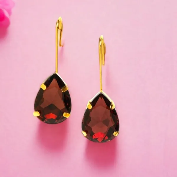 Gold_Plated_Burgundy_Teardrop_Earrings_For_Women_&_Girls