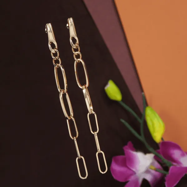 Gold_Plated_Chain_Link_Dangle_Western_Earring-WER_3794_For_Women_&_Girls