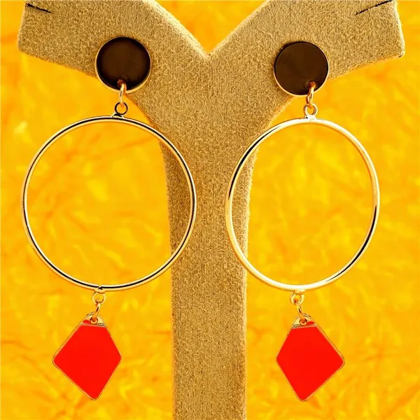 Gold_Plated_Circular_Orange_Geometrical_Shaped_Drop_Earring-_WER85_For_Women_&_Girls