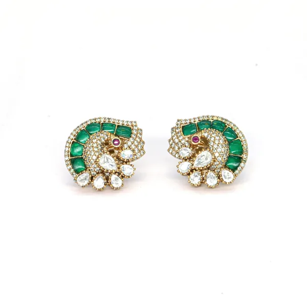 Gold-Plated_Crescent_Stud_Earrings_with_Emerald_Green_and_Cr_For_Women_&_Girls
