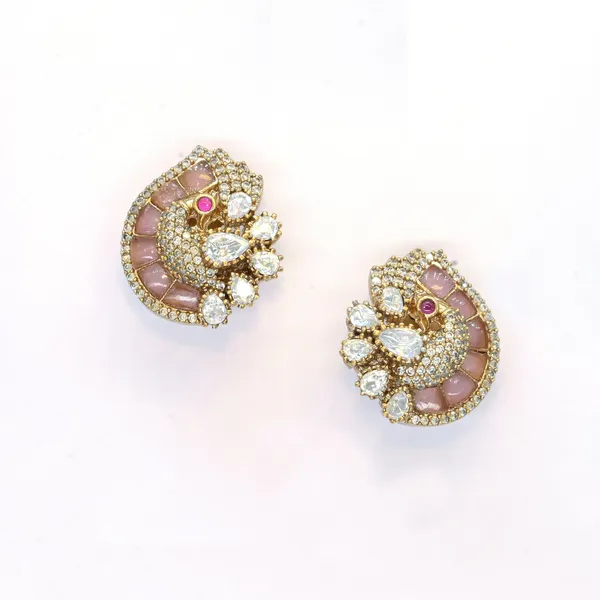 Gold-Plated_Crescent_Stud_Earrings_with_Emerald_Green_and_Cr_For_Women_&_Girls