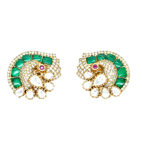 Gold-Plated_Crescent_Stud_Earrings_with_Emerald_Green_and_Cr_For_Women_&_Girls