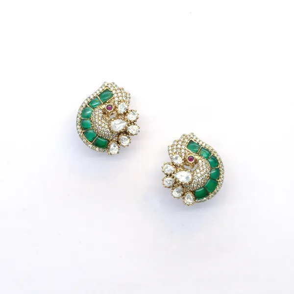 Gold-Plated_Crescent_Stud_Earrings_with_Emerald_Green_and_Cr_For_Women_&_Girls