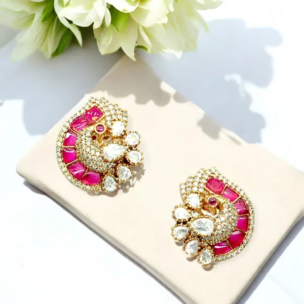 Gold-Plated_Crescent_Stud_Earrings_with_Emerald_Green_and_Cr_For_Women_&_Girls