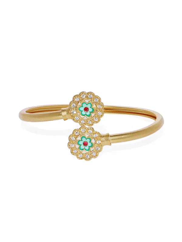 Gold_Plated_Cubic_Zirconia_Floral_Enamel_Cuff_Bracelet_For_Women_&_Girls