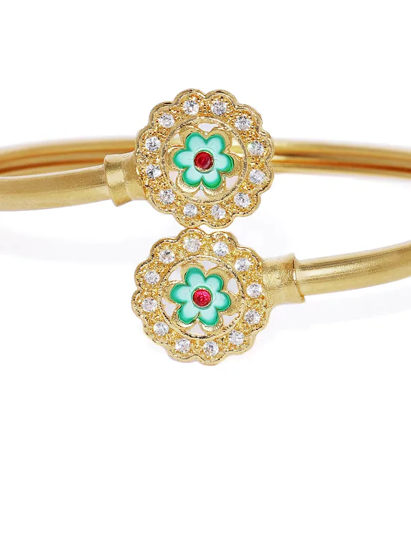 Gold_Plated_Cubic_Zirconia_Floral_Enamel_Cuff_Bracelet_For_Women_&_Girls