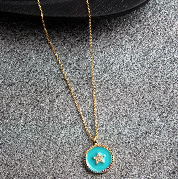 Gold_Plated_CZ_American_Diamond_Round_Shaped_Turquoise_Ename_For_Women_&_Girls