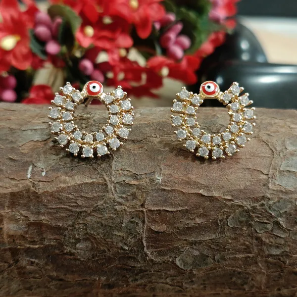 Gold_Plated_CZ_Studded_Evil_Eye_Fashion_Western_Earring-STER_2055_For_Women_&_Girls