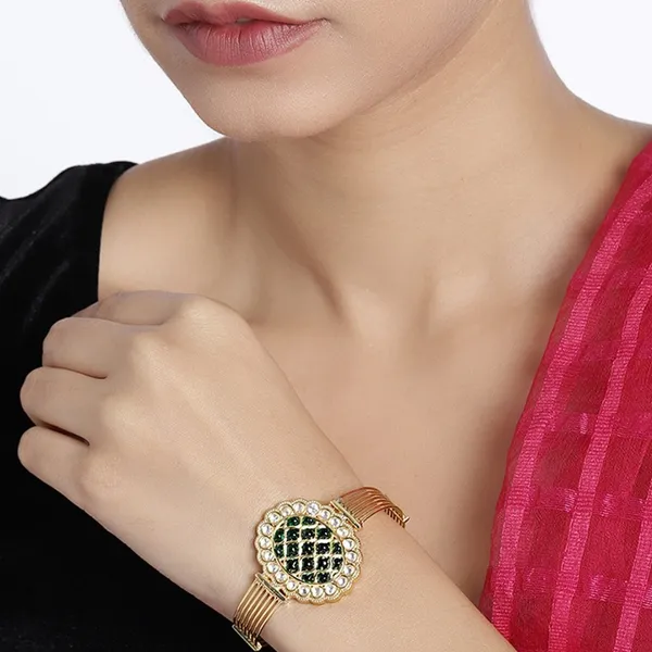 Gold_Plated_Designer_Kundan_&_AD_Stone_Studded_Emerald_Bracelet_Freesize_For_Women_&_Girls