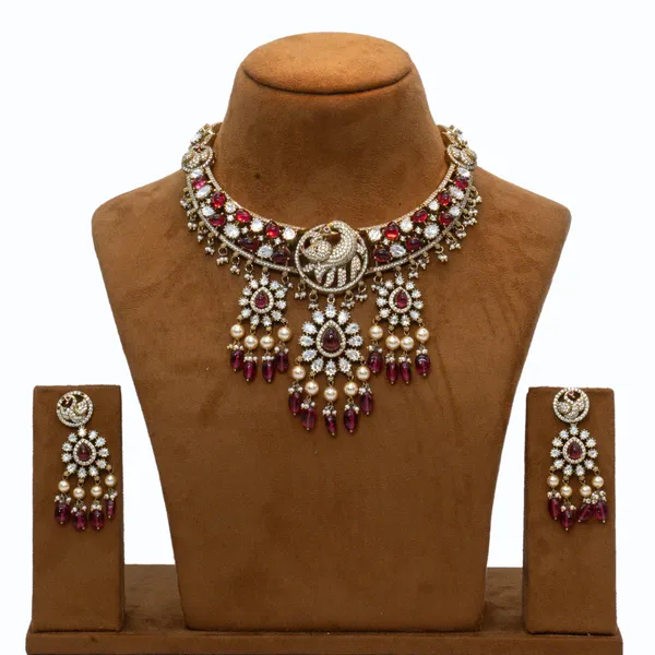 Gold-Plated_Elephant_Motif_Bridal_Necklace_Set_with_Ruby_and_Pearl_Accents_For_Women_&_Girls