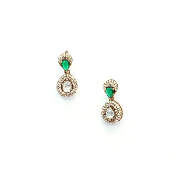 Gold-Plated_Emerald_&_Zirconia_Teardrop_Bridal_Necklace_Set_For_Women_&_Girls
