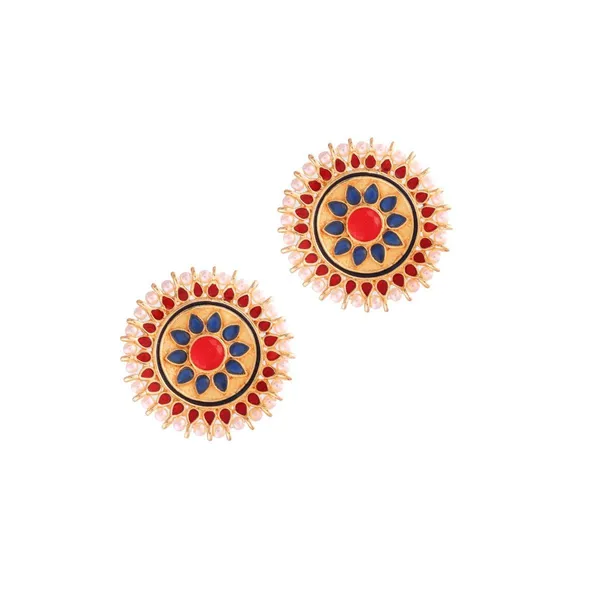 Gold-Plated_Ethnic_Round_Stud_Earrings_with_Red_and_Blue_Ena_For_Women_&_Girls