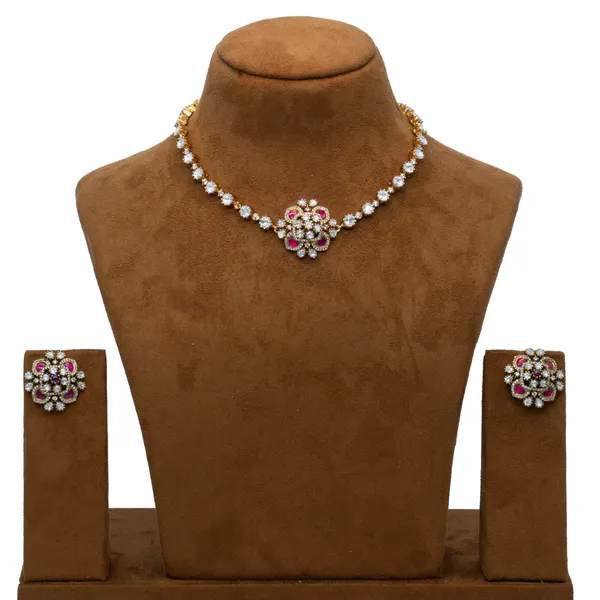 Gold-Plated_Floral_Necklace_Set_with_Ruby_and_Cubic_Zirconia_Accents_For_Women_&_Girls