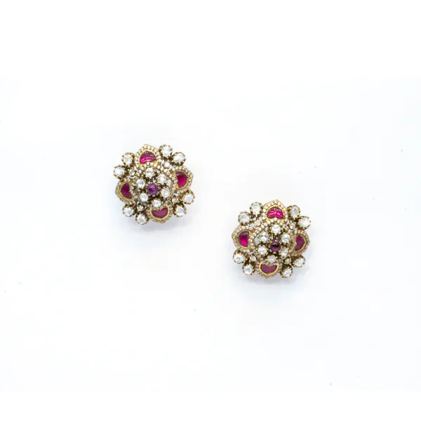Gold-Plated_Floral_Necklace_Set_with_Ruby_and_Cubic_Zirconia_Accents_For_Women_&_Girls
