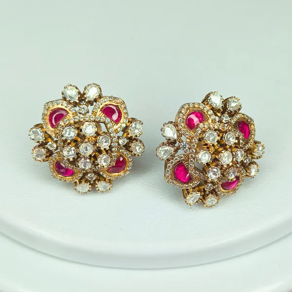 Gold-Plated_Floral_Necklace_Set_with_Ruby_and_Cubic_Zirconia_Accents_For_Women_&_Girls