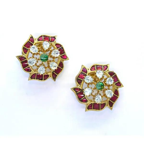 Gold-Plated_Floral_Stud_Earrings_with_Ruby_and_Emerald_Accen_For_Women_&_Girls