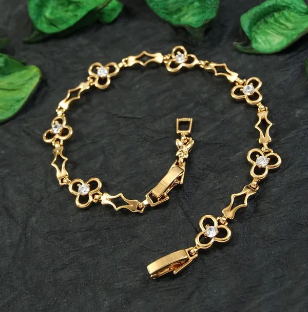Gold_Plated_Flower_Linked_Cubic_Zirconia_Bracelate_-_CZBR_4813_For_Women_&_Girls