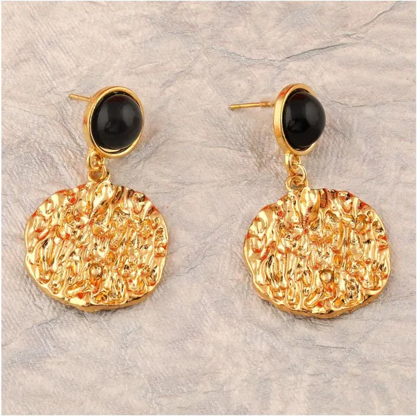 Gold_Plated_Hand_Crafted_Circular_Black_Studded_Drop_Earring-WER_558_For_Women_&_Girls