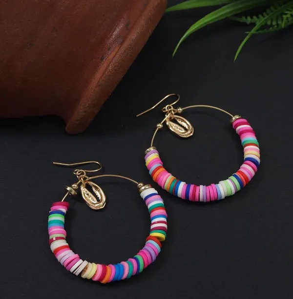 Gold_Plated_Heishi_Beaded_Shell_Western_Earring-WER_3417_For_Women_&_Girls