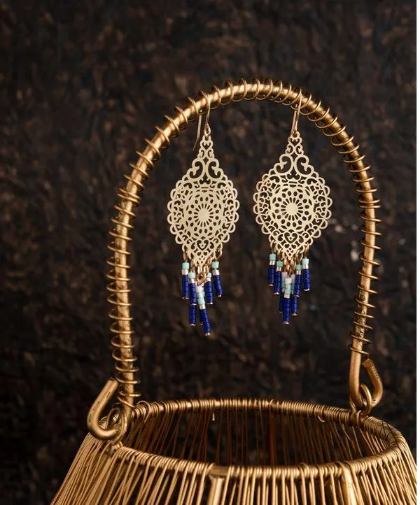 Gold_Plated_Hollow_Cut_Out_Designed_Fashion_With_Beads_Western_Earring-WER_1520_For_Women_&_Girls