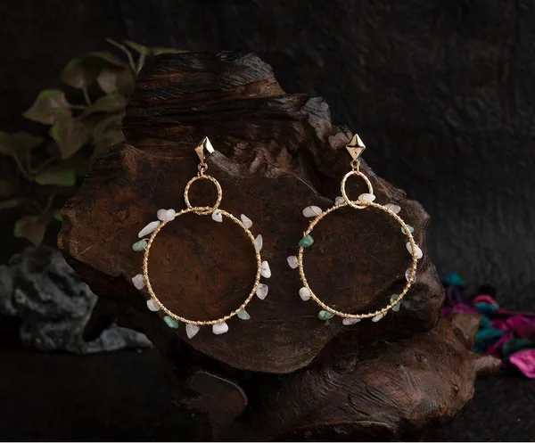 Gold_Plated_Interlinked_Round_Shaped_Geometrical_Beads_Designed_Western_Drop_Earring-WER_1479A_For_Women_&_Girls