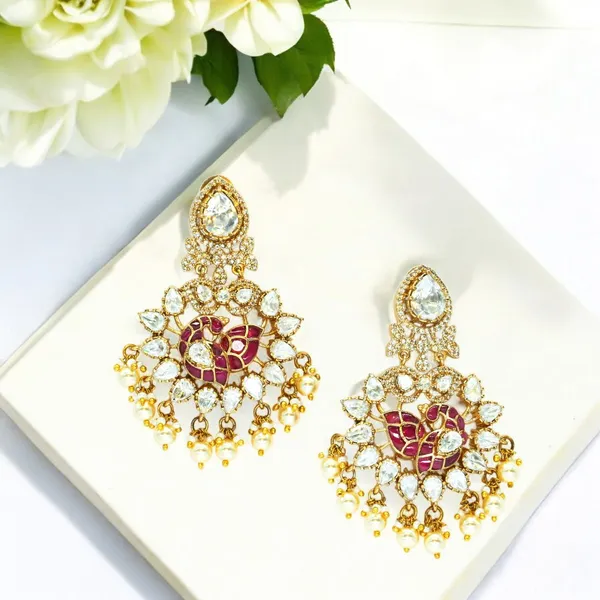 Gold-Plated_Kundan_and_Ruby_Chandelier_Earrings_with_Pearl_D_For_Women_&_Girls