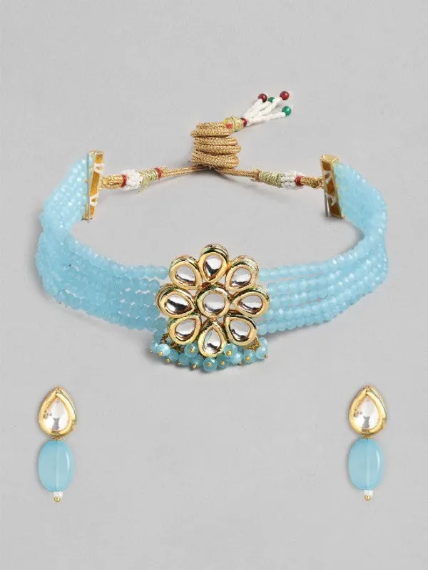 Gold-Plated_Kundan_&_Blue_Beaded_Choker_Necklace_Set_with_Matching_Earrings_For_Women_&_Girls