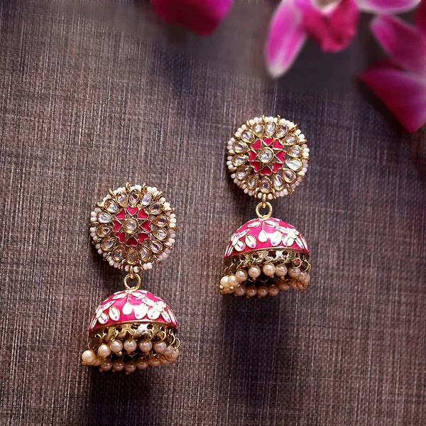 Gold-Plated_Kundan_Dome-Shaped_Jhumkas_For_Women_&_Girls