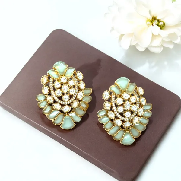 Gold-Plated_Leaf-Shaped_Earrings_with_Mint_Green_and_Crystal_For_Women_&_Girls