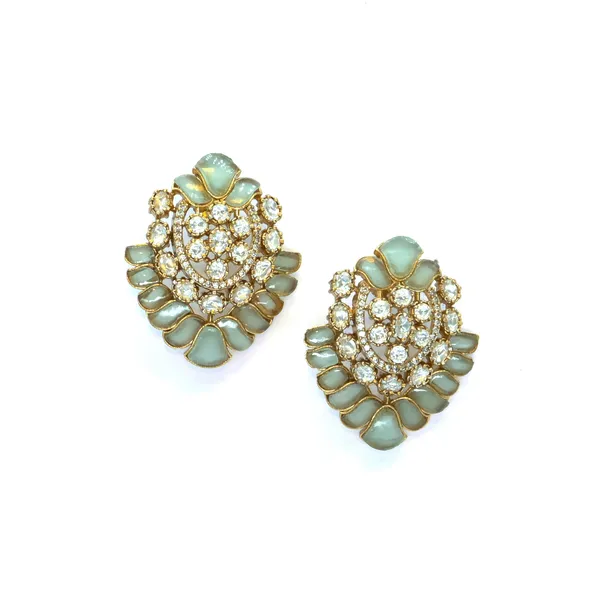 Gold-Plated_Leaf-Shaped_Earrings_with_Mint_Green_and_Crystal_For_Women_&_Girls