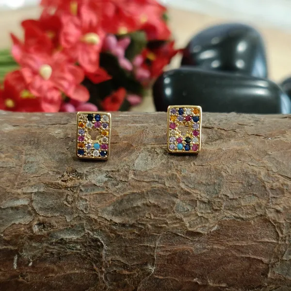 Gold_Plated_Multi-CZ_Rectangular_Small_Stud_Earring-STER_2087_For_Women_&_Girls