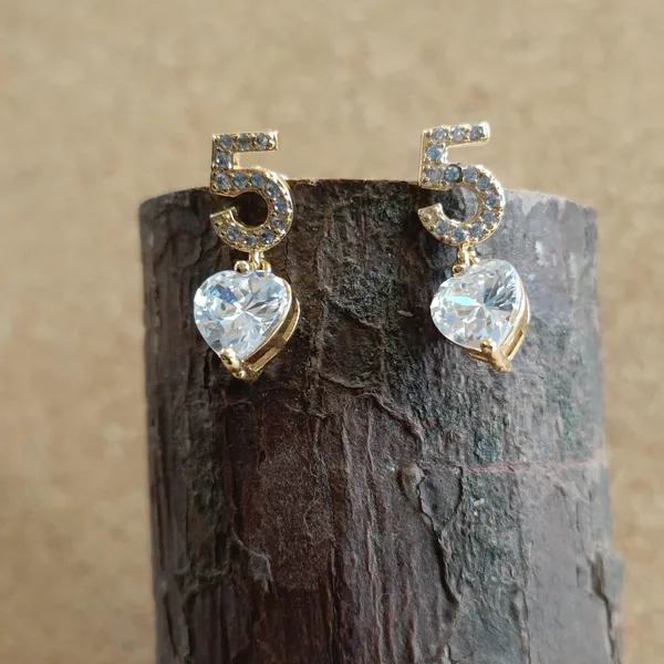 Gold_Plated_Number_5_With_Heart_CZ_Western_Earing-_WER_2074_For_Women_&_Girls