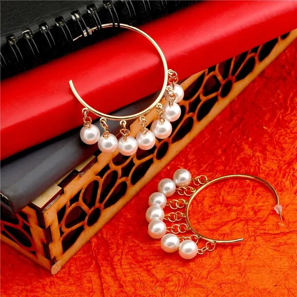 Gold_Plated_Open_Circular_Shaped_Pearl_Charm_Hoops_Earring-PER117_For_Women_&_Girls