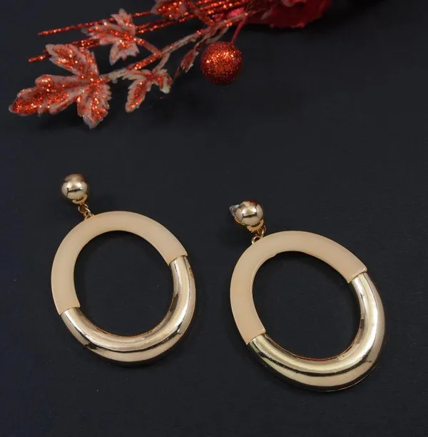 Gold_Plated_Oval_Hollow_Dangle_Earring-WER_3432_For_Women_&_Girls