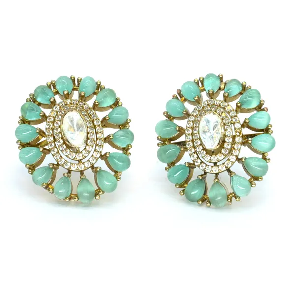 Gold-Plated_Oval_Stud_Earrings_with_Aqua_Blue_and_Crystal_Ac_For_Women_&_Girls