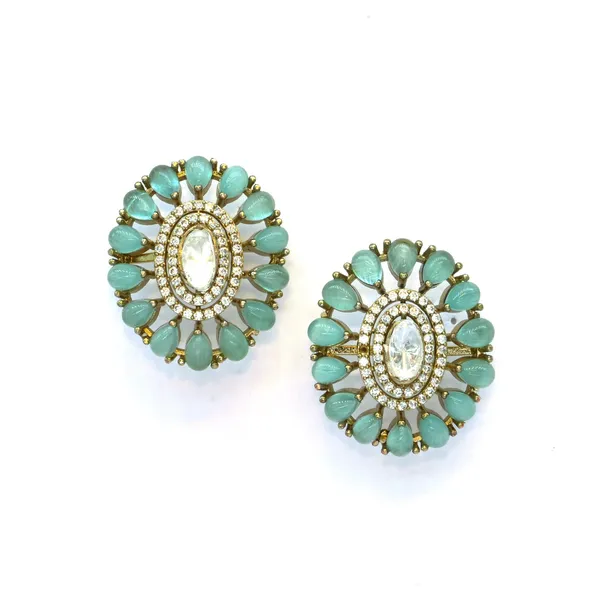 Gold-Plated_Oval_Stud_Earrings_with_Aqua_Blue_and_Crystal_Ac_For_Women_&_Girls