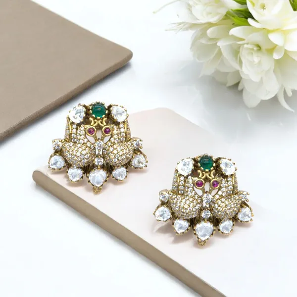 Gold-Plated_Owl_Design_Earrings_with_Crystal_and_Ruby_Accent_For_Women_&_Girls