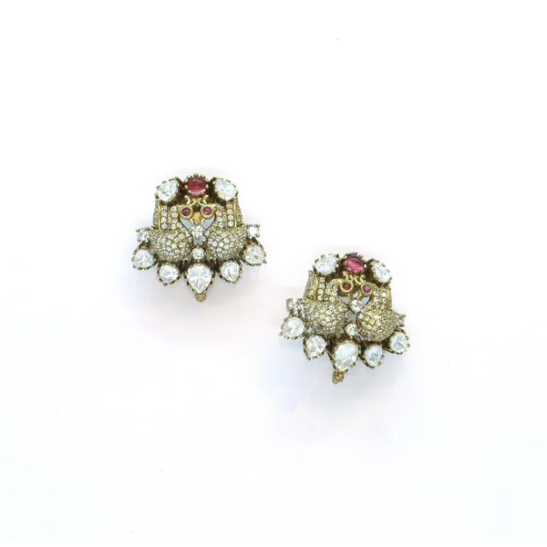 Gold-Plated_Owl_Design_Earrings_with_Crystal_and_Ruby_Accent_For_Women_&_Girls