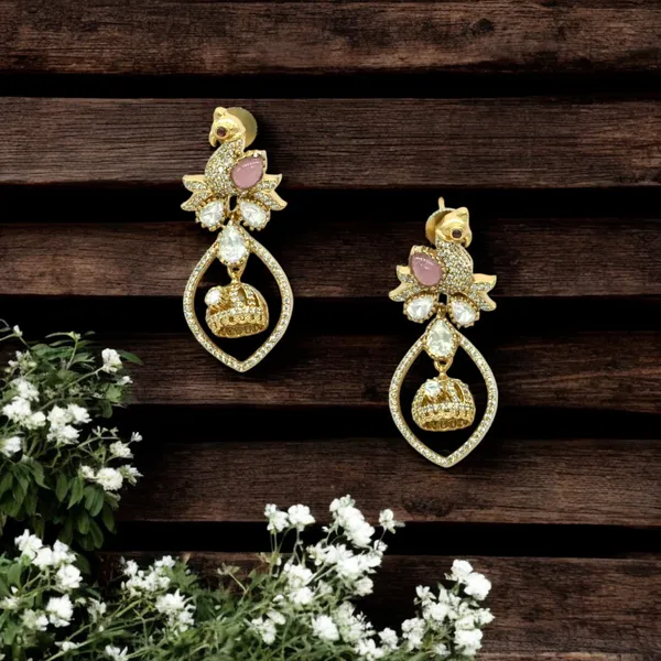 Gold-Plated_Peacock_Motif_Kundan_Drop_Earrings_with_Green_Ac_For_Women_&_Girls