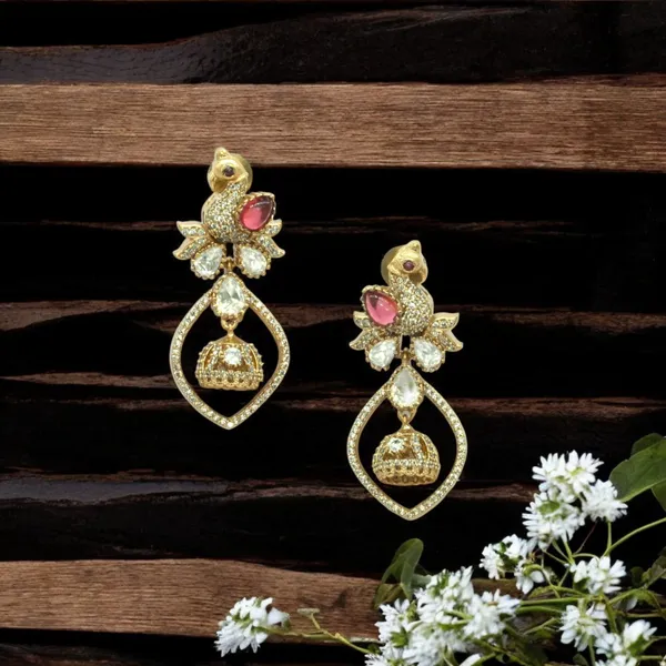 Gold-Plated_Peacock_Motif_Kundan_Drop_Earrings_with_Green_Ac_For_Women_&_Girls