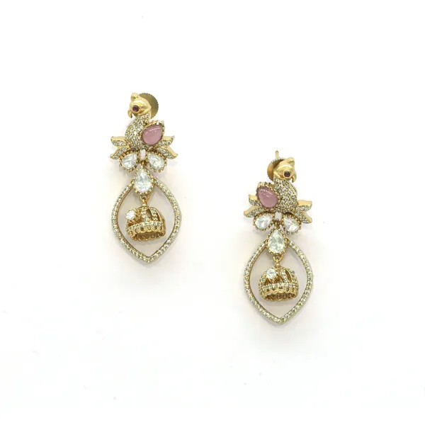Gold-Plated_Peacock_Motif_Kundan_Drop_Earrings_with_Green_Ac_For_Women_&_Girls