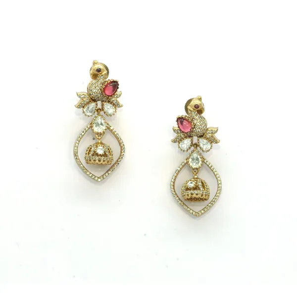 Gold-Plated_Peacock_Motif_Kundan_Drop_Earrings_with_Green_Ac_For_Women_&_Girls