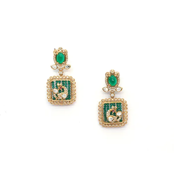 Gold-Plated_Peacock_Motif_Necklace_Set_with_Green_and_White_Stones_For_Women_&_Girls