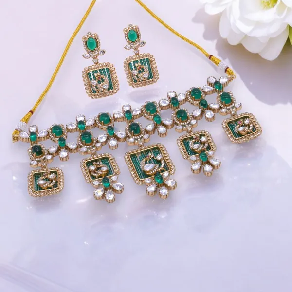 Gold-Plated_Peacock_Motif_Necklace_Set_with_Green_and_White_Stones_For_Women_&_Girls