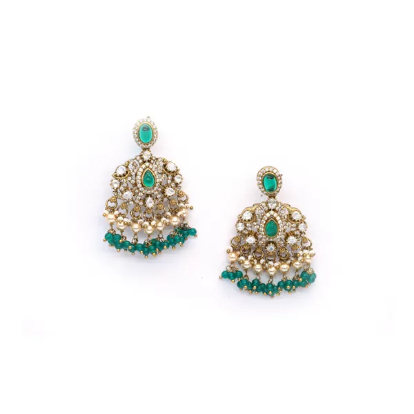 Gold-Plated_Pearl_and_Emerald_Choker_Necklace_Set_with_Matching_Earrings_For_Women_&_Girls