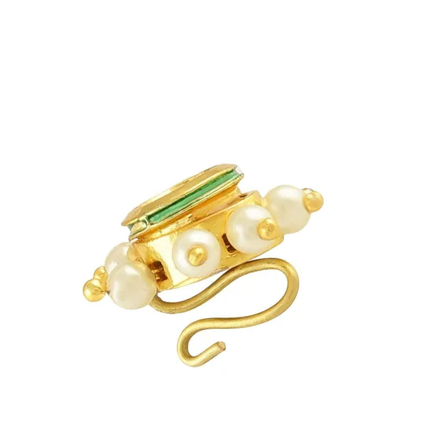 Gold-Plated_Pearl_and_Green_Stone_Nose_Pin_For_Women_&_Girls